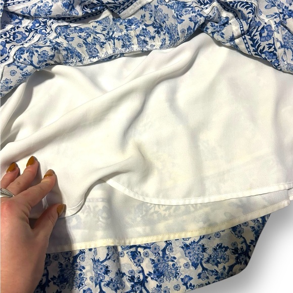 Rebecca Taylor Aimee Floral Silk Mini Shirt Dress Blue White Size 0 - Picture 10 of 12